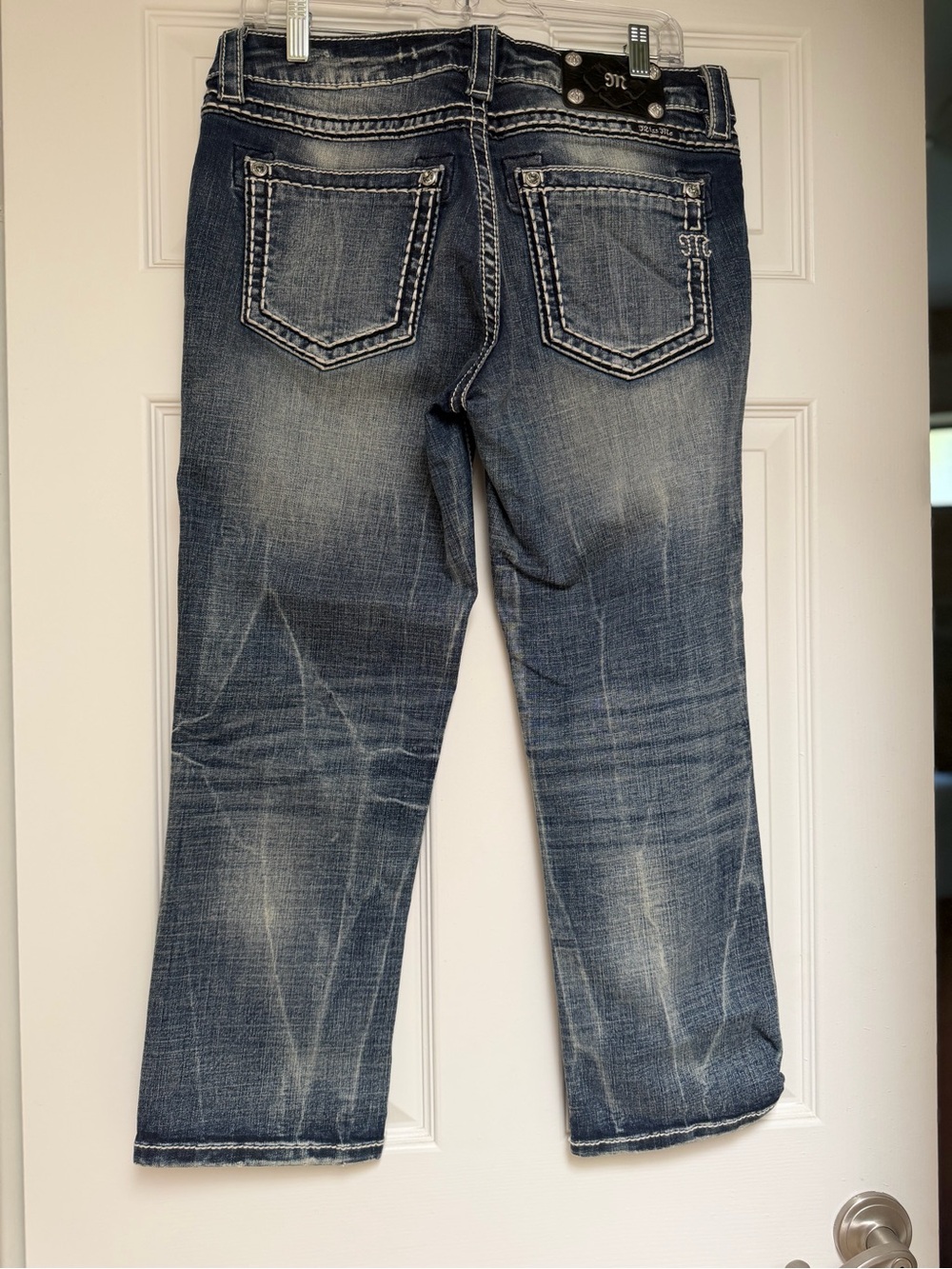 Miss Me Faded Blue Boyfriend Capri Jeans with Back Pocket Detail